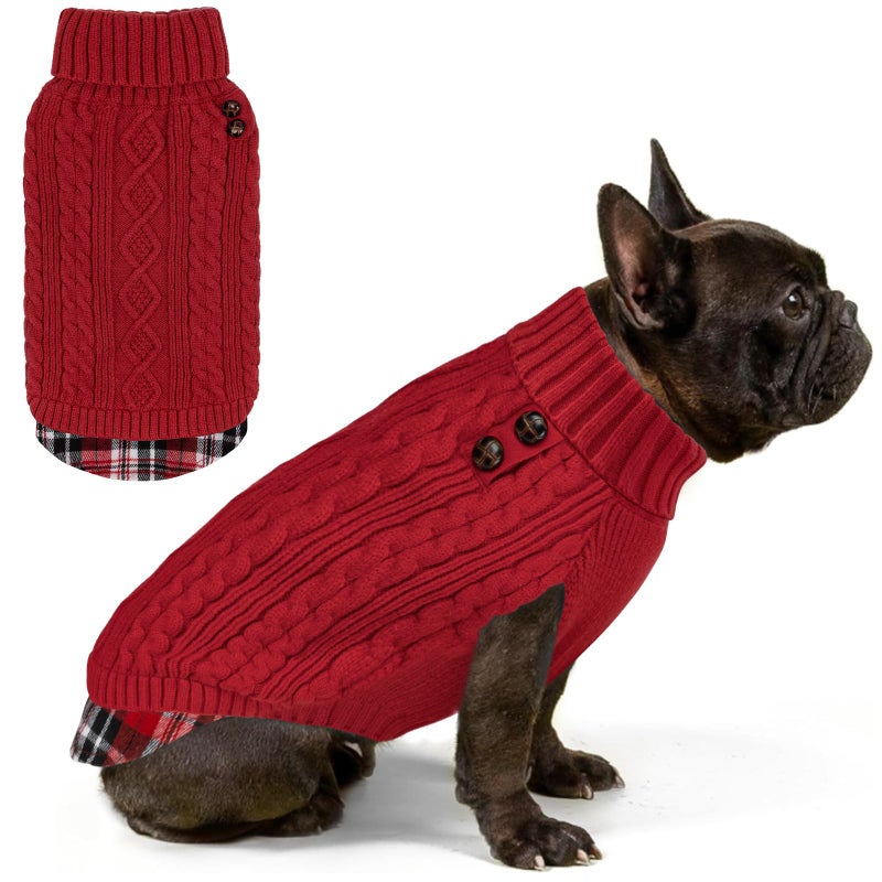 KYEESE Dog Sweater Soft Pullover Dog Sweaters for Small Dogs Girl Warm Turtleneck Small Dogs Sweater Stretchy Knitwear Cat Clothes with Gingham Patchwork Comfy Pet Coat for Fall Winter Cold Weather - Image 1